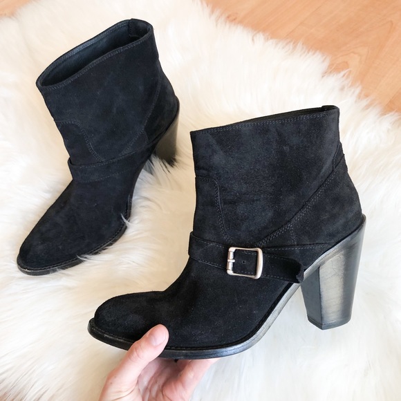 Saint Laurent Paris Single Buckle Suede Booties - Picture 1 of 11